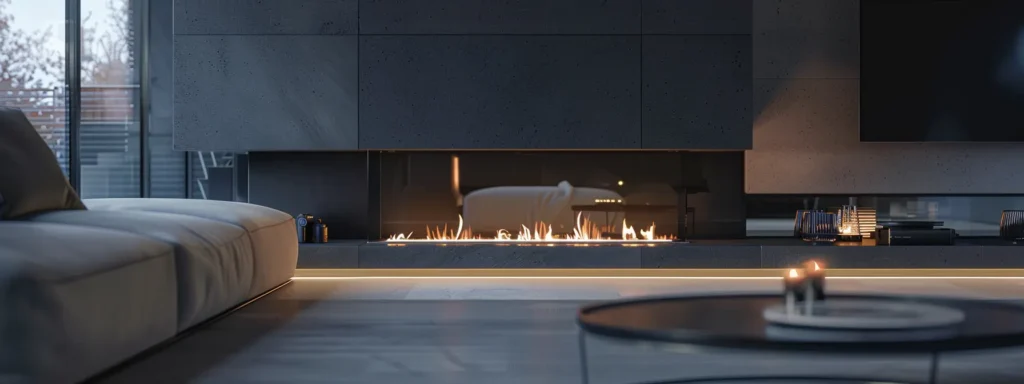 a sleek modern fireplace adjusting its flames automatically based on room temperature.