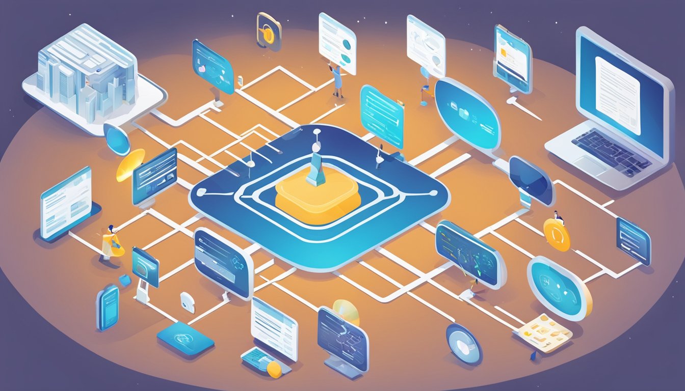 A web of interconnected elements: backlinks, reviews, and keywords forming the foundation of online visibility