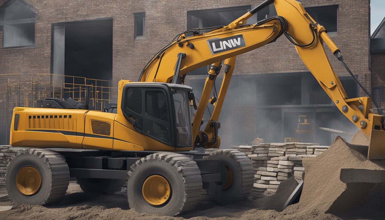A construction worker using heavy machinery to repair a cracked foundation in London, Ontario