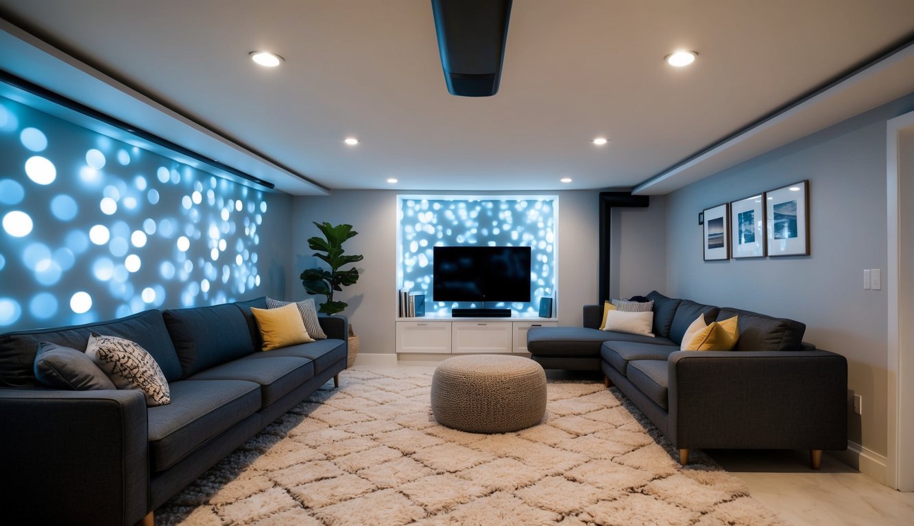 A cozy, well-lit basement in Paris, Ontario with modern insulation, energy-efficient lighting, and temperature control